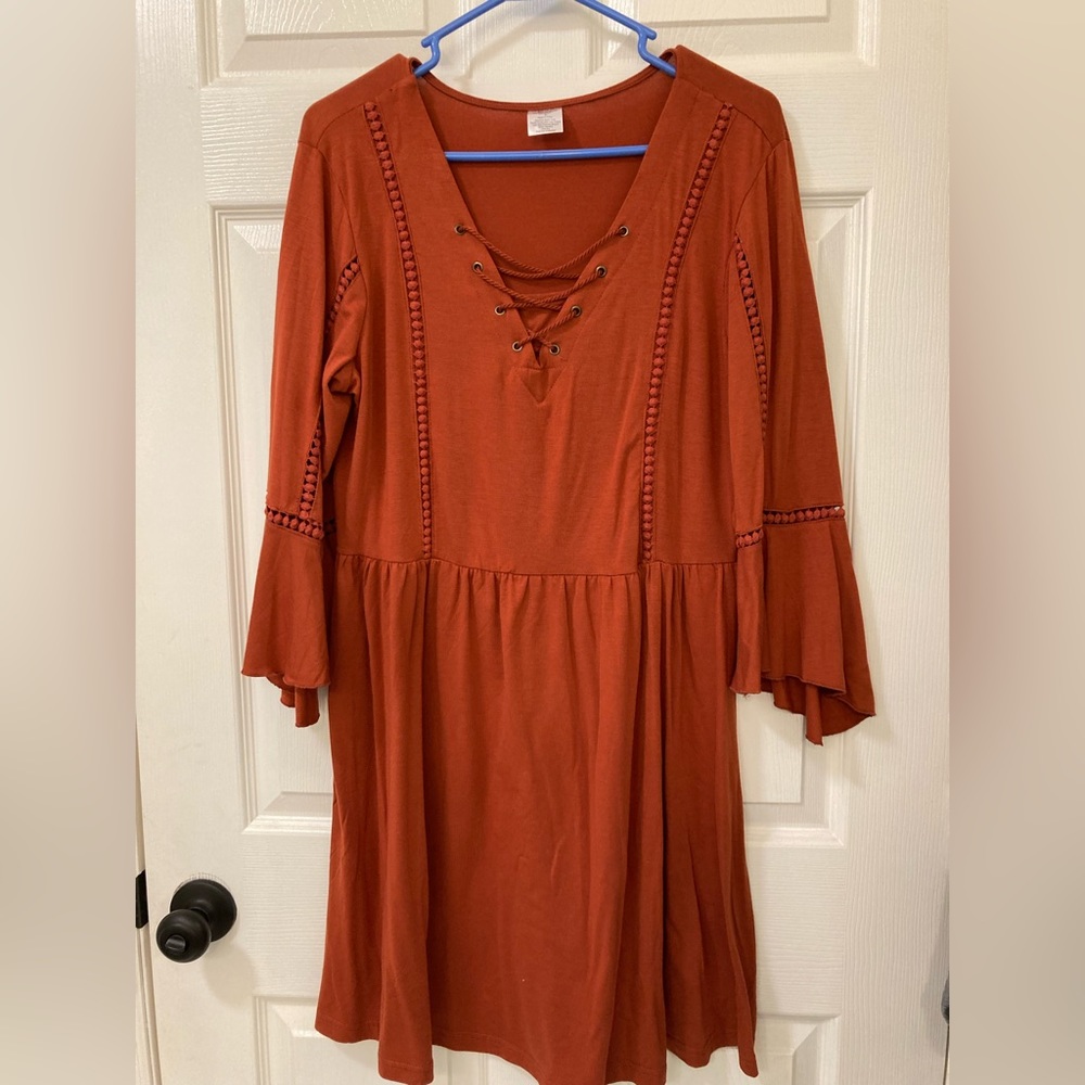 Rust Orange Bell Sleeve Dress size Large